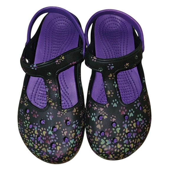 Shoes - NWOT Black Purple Multicolor‎ Paw Print Womens Mary Jane Sandals 9